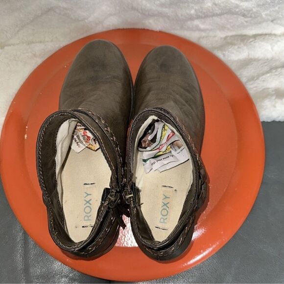 ROXY 9 Brown Faux Leather Embroidered Ankle Zip Saddle Boots - Picture 5 of 12